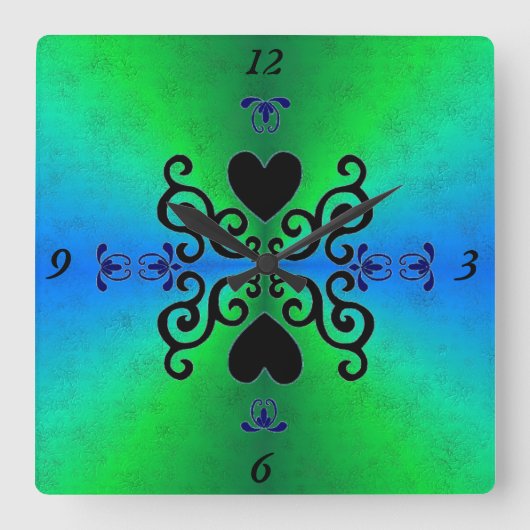 Lily and Heart on Rainbow Quadratische Wanduhr (Vorderseite)