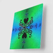 Lily and Heart on Rainbow Quadratische Wanduhr (Winkel)