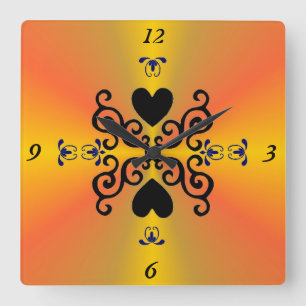 Lily and Heart on Rainbow Quadratische Wanduhr