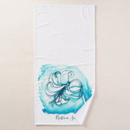 Lily Art White & Aquamarine fette Blume Blumenvorl Badehandtuch
