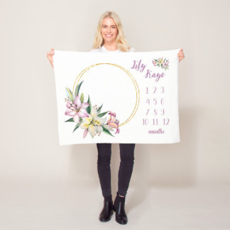 Lily Baby Girl Milestone Blanket, Lily Blume Baby Fleecedecke