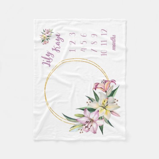 Lily Baby Girl Milestone Blanket, Lily Blume Baby Fleecedecke (Vorderseite)