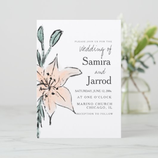 Lily Bloral Line Art Ink Wedding Kraft (Stehend Vorderseite)