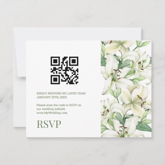 LILY Blossom Elegance QR Code RSVP Karte (Vorderseite)