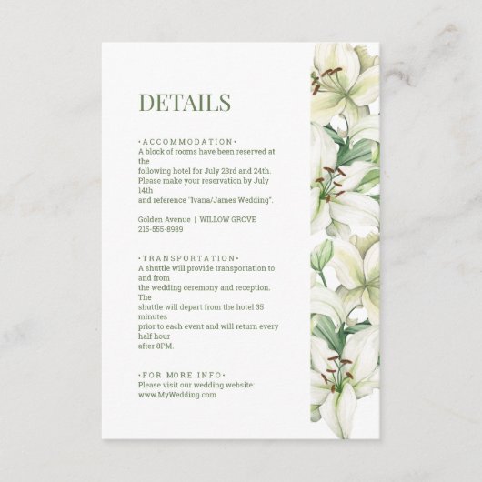 LILY Blossom Elegance Wedding Details Begleitkarte (Vorderseite)