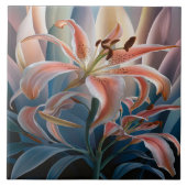 Lily blüht unter farbenfrohen Blätter in der Abend Fliese (Vorderseite)