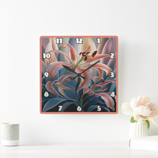 Lily blüht unter farbenfrohen Blätter in der Abend Quadratische Wanduhr (Zuhause)