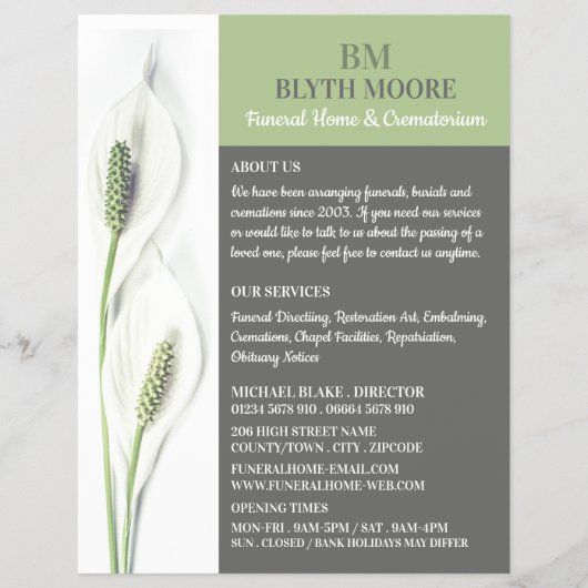 Lily Blume, Beerdigung Zuhause, Direktoren Flyer (Vorne)