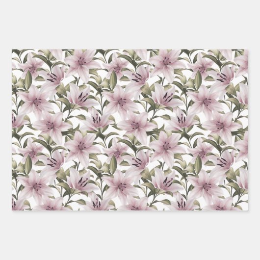 Lily Blume. Blumenmuster Geschenkpapier Set (Vorderseite 3)