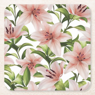 Lily Blume. Blumenmuster Rechteckiger Pappuntersetzer