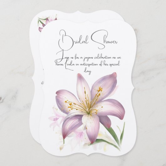 Lily Blume Brautparty. Einladung von Blumen. (Vorne/Hinten)