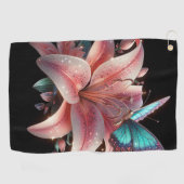 Lily Blume & Butterfly Golfhandtuch (Horizontal)