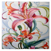 Lily Blume in lebhaften Farben auf hellem Hintergr Fliese (Vorderseite)