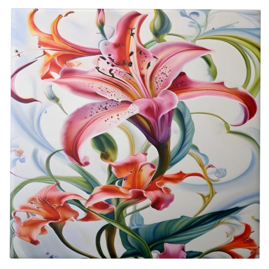 Lily Blume in lebhaften Farben auf hellem Hintergr Fliese (Vorderseite)