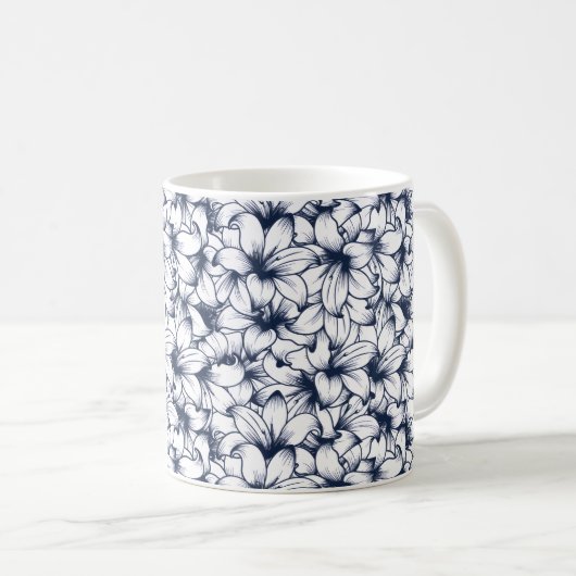 Lily Blume Ink Sketched Pattern Kaffeetasse (VorderseiteRechts)