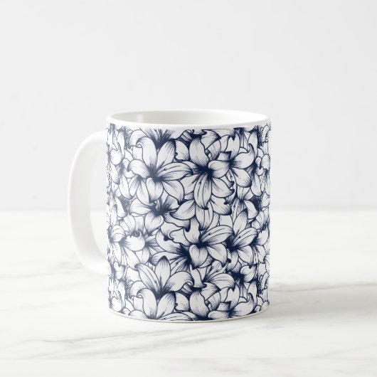 Lily Blume Ink Sketched Pattern Kaffeetasse (Vorderseite Links)