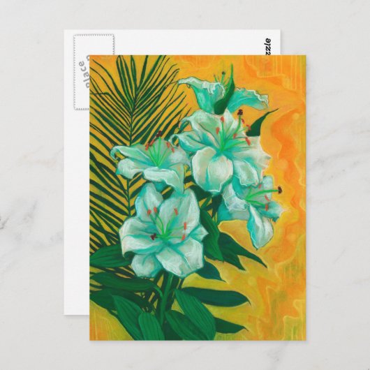 Lily Blume Palmblättrige, Frühlingsbläsermalerei Postkarte (Vorne/Hinten)