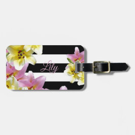 Lily-Blume Schwarz-Weiß-Streifenmuster Gepäckanhänger