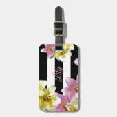 Lily-Blume Schwarz-Weiß-Streifenmuster Gepäckanhänger (Vorderseite vertikal)