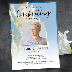 Lily-Blüten-Feier des Lebens Foto Beerdigung Einladung