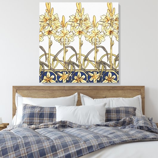 Lily Border von Alphonse Mucha Leinwanddruck (Insitu (Schlafzimmer))