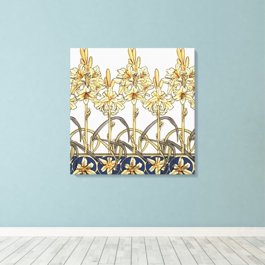Lily Border von Alphonse Mucha Leinwanddruck (Insitu (Holzboden))