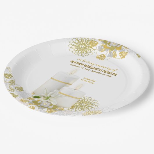 Lily Candle Beerdigung Memorial Pappteller (Schrägansicht)