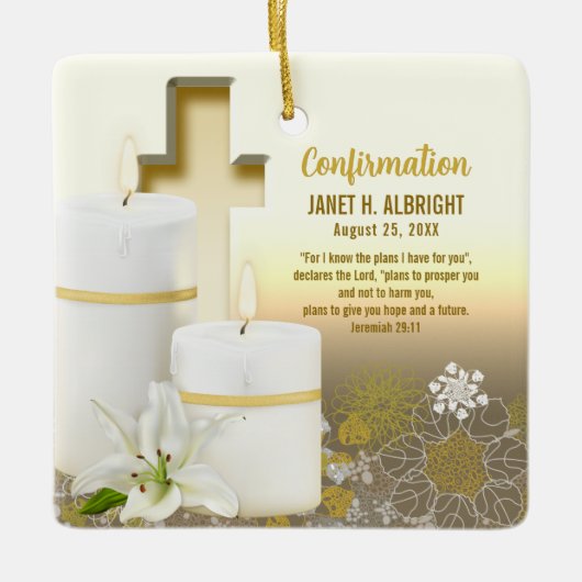 Lily Candle Cross Keramikornament (Vorderseite)