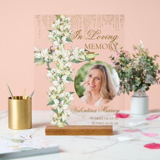 Lily Cross Celebration of Life Memorial Funeral Acrylschild (Hochzeit)