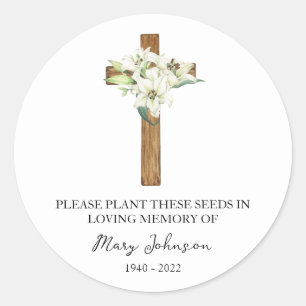 Lily Cross Gedenk Funeral Samenpaket Runder Aufkleber
