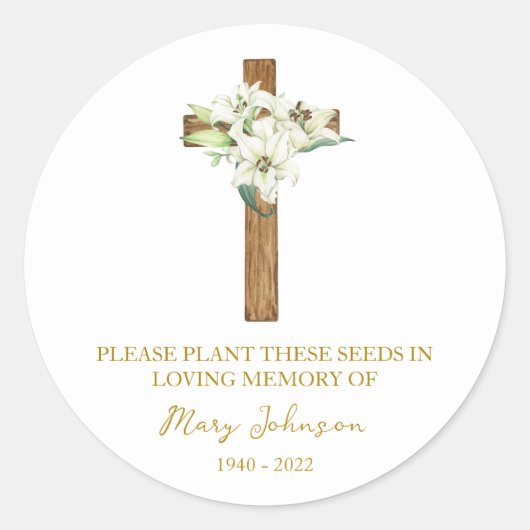 Lily Cross Gedenk Funeral Samenpaket Runder Aufkleber (Vorderseite)