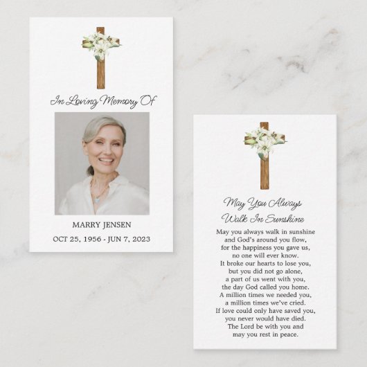 Lily Cross Memorial Photo Funeral Prayer Card Visitenkarte (Vorne/Hinten)