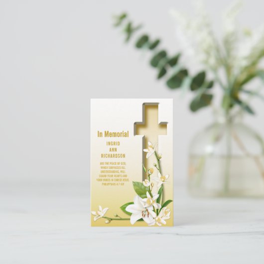Lily Cross Scripture Funerorial Visitenkarte (Stehend Vorderseite)