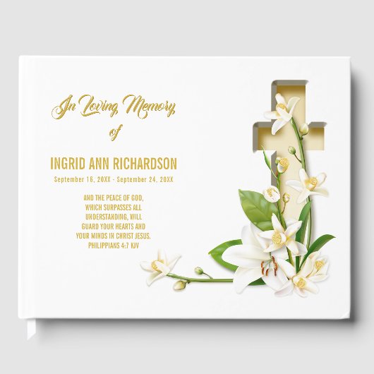Lily Cross Scripture Memorial Gästebuch (Vorderseite)