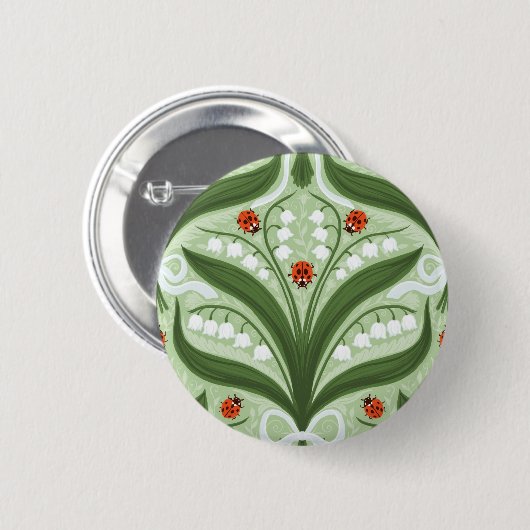 Lily des Tals und ladybugs Symmetrie in grün, Button (Vorne & Hinten)