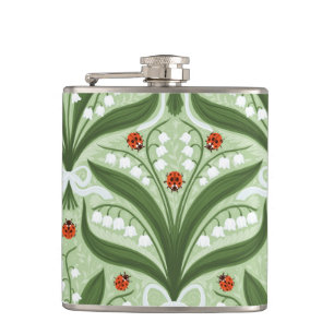 Lily des Tals und ladybugs Symmetrie in grün, Flachmann