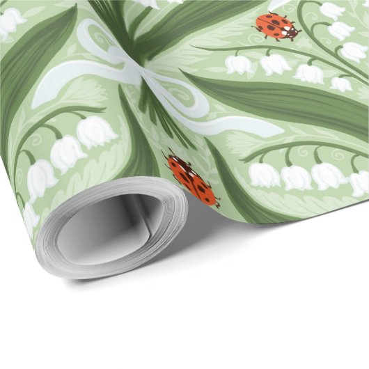 Lily des Tals und ladybugs Symmetrie in grün, Geschenkpapier (Rolleneckpunkt)