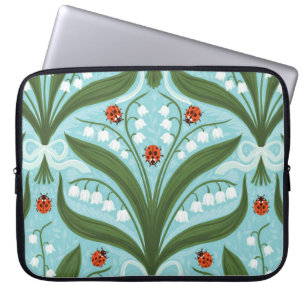 Lily des Tals und ladybugs Symmetrie in grün, Laptopschutzhülle