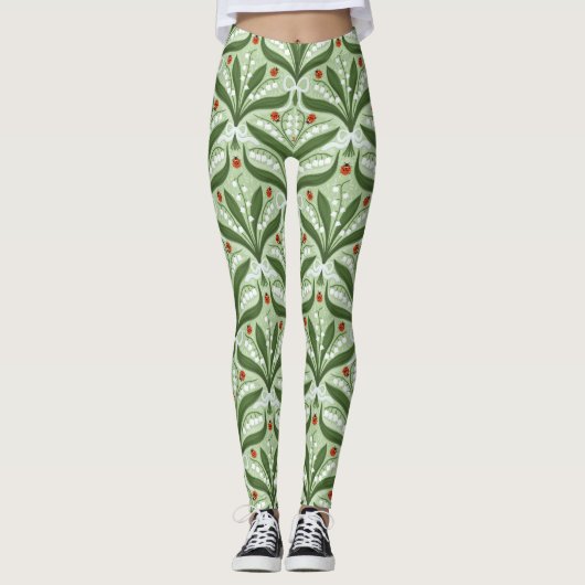 Lily des Tals und ladybugs Symmetrie in grün, Leggings (Vorderseite)