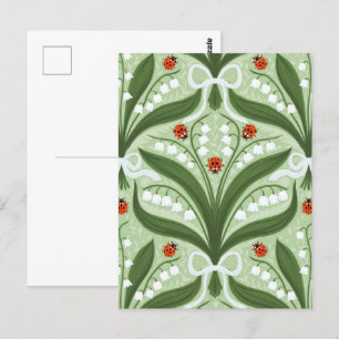 Lily des Tals und ladybugs Symmetrie in grün, Postkarte