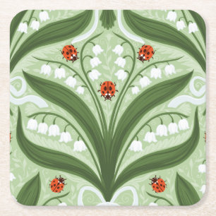 Lily des Tals und ladybugs Symmetrie in grün, Rechteckiger Pappuntersetzer