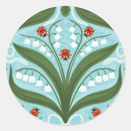 Lily des Tals und ladybugs Symmetrie in grün, Runder Aufkleber (Vorderseite)