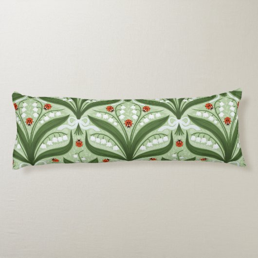 Lily des Tals und ladybugs Symmetrie in grün, Seitenschläferkissen (Rückseite)