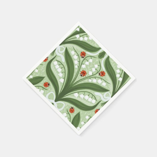 Lily des Tals und ladybugs Symmetrie in grün, Serviette (Ecke)