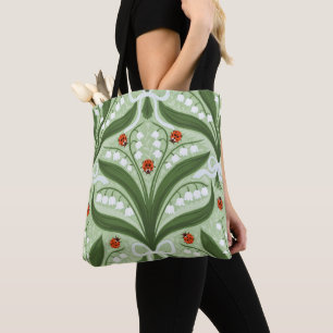 Lily des Tals und ladybugs Symmetrie in grün, Tasche