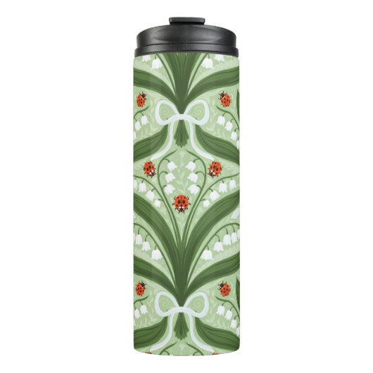 Lily des Tals und ladybugs Symmetrie in grün, Thermosbecher (Vorderseite)