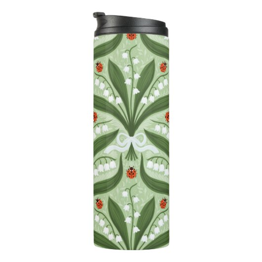 Lily des Tals und ladybugs Symmetrie in grün, Thermosbecher (Nach rechts gedreht)