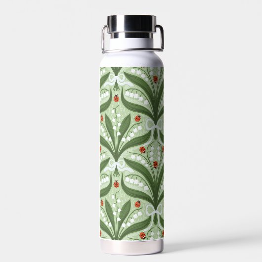 Lily des Tals und ladybugs Symmetrie in grün, Trinkflasche (Rückseite)