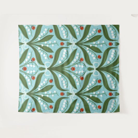 Lily des Tals und ladybugs Symmetrie in grün, Wandteppich (Vorderseite (Horizontal))