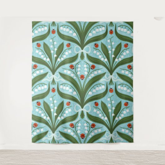 Lily des Tals und ladybugs Symmetrie in grün, Wandteppich (Vorderseite)